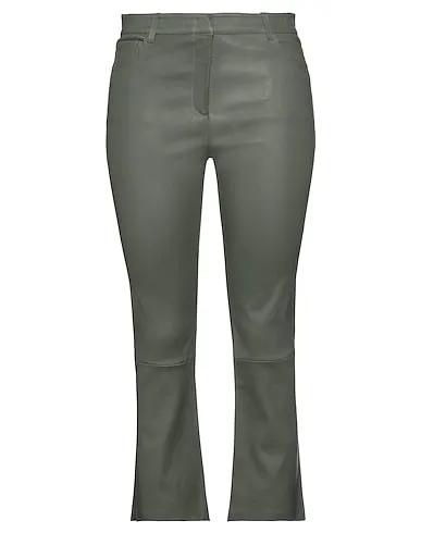 Military green Leather Casual pants