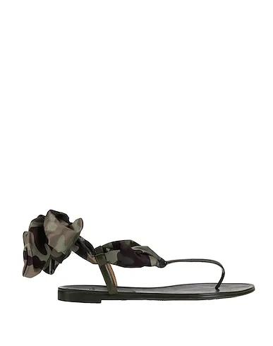 Military green Leather Flip flops