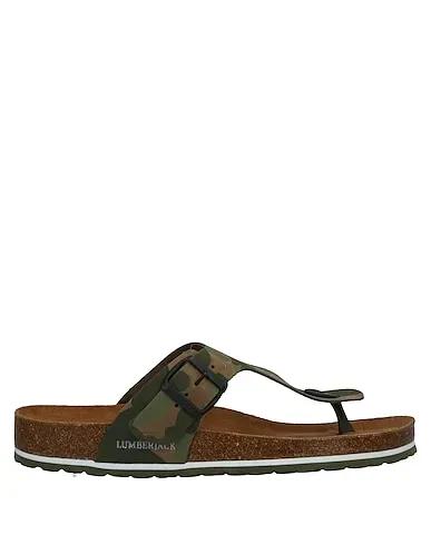 Military green Leather Flip flops