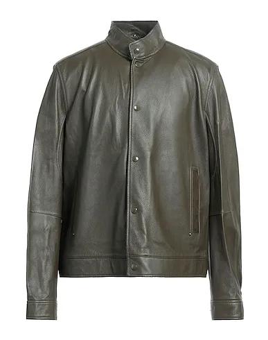 Military green Leather Jacket