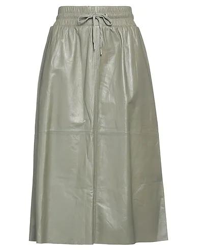 Military green Leather Midi skirt