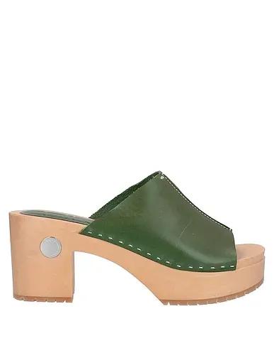 Military green Leather Mules and clogs