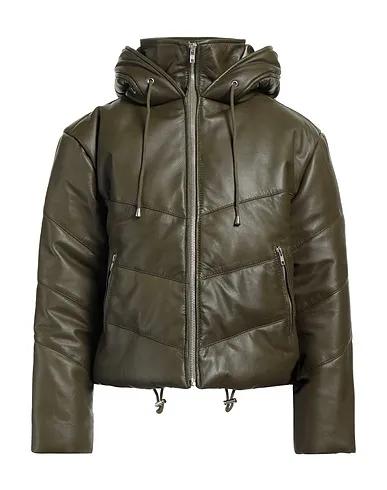 Military green Leather Shell  jacket