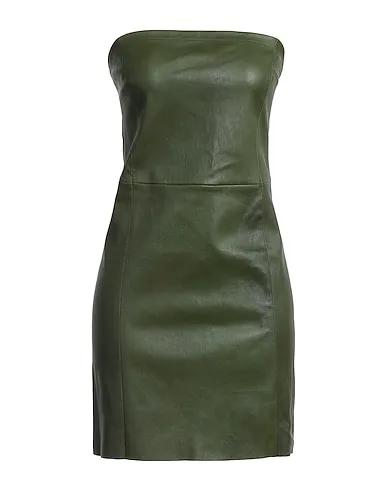 Military green Leather Short dress