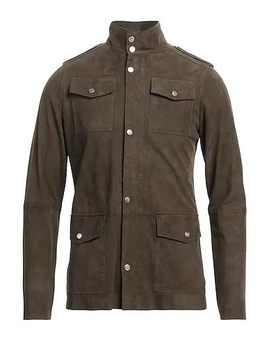 Military green Leather Solid color shirt