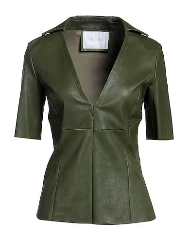 Military green Leather Top