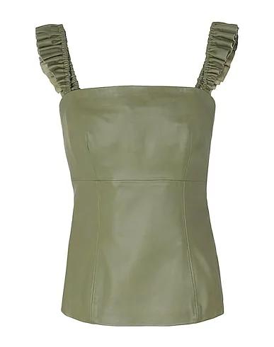 Military green Leather Top LEATHER RUFFLE STRAPS TOP
