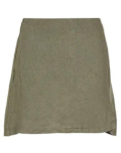 Military green Mini skirt LINEN FRONT SLIT MINI SKIRT
