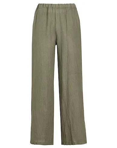 Military green Plain weave Casual pants LINEN PULL-ON PANTS
