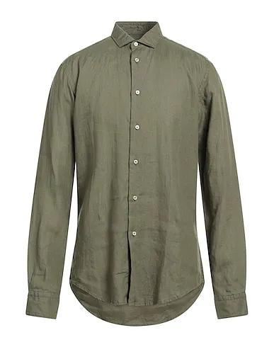 Military green Plain weave Linen shirt