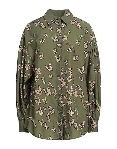 Military green Plain weave Patterned shirts & blouses