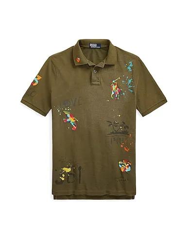 Military green Polo shirt CLASSIC FIT MESH GRAPHIC POLO SHIRT
