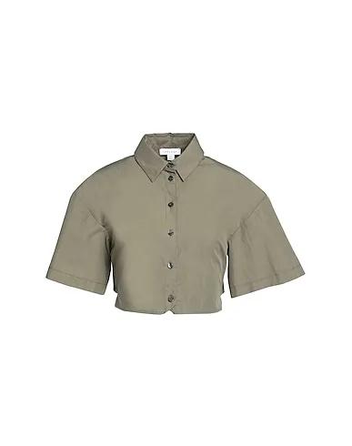Military green Poplin Solid color shirts & blouses