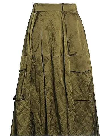 Military green Satin Midi skirt