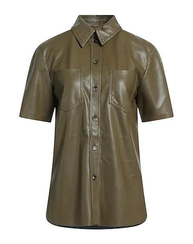 Military green Solid color shirts & blouses