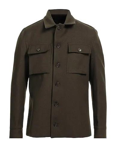 Military green Velour Solid color shirt