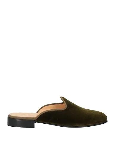 Military green Velvet Mules and clogs