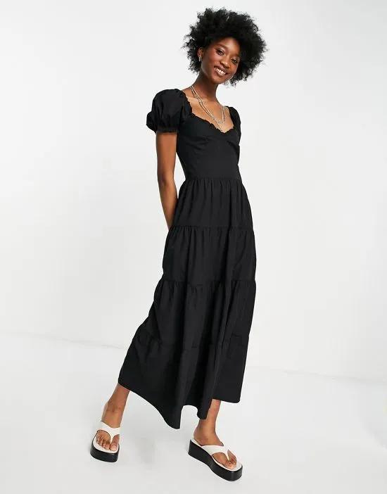 milkmaid poplin dress with puff sleeves in black
