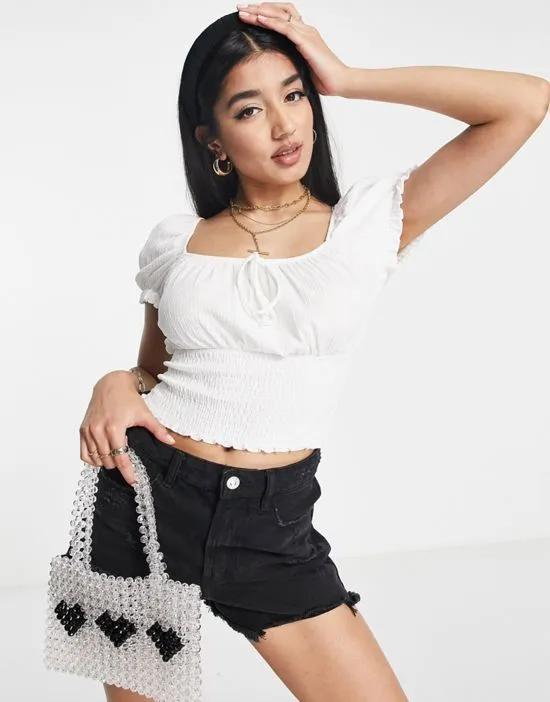 milkmaid shirred crop top in white