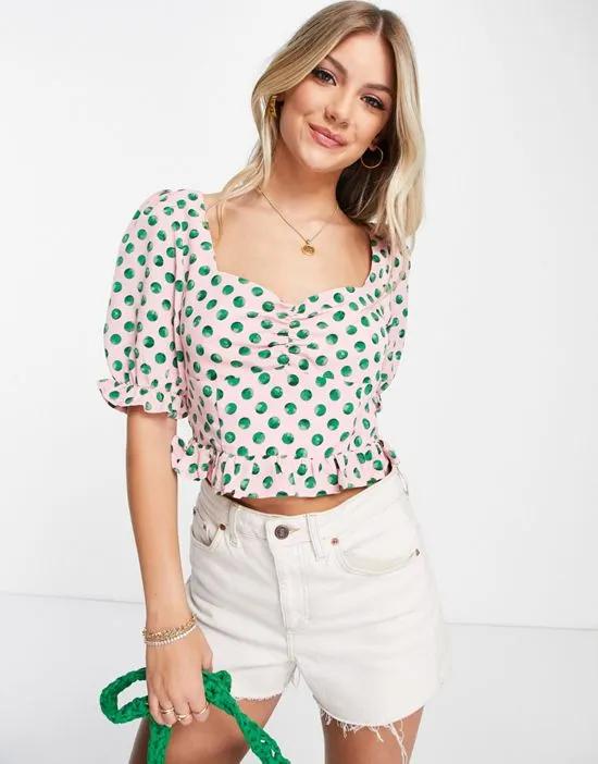 milkmaid top with puff sleeves in watercolor spot