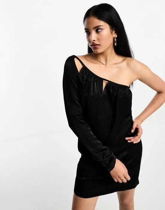 mindy satin one shoulder dress in black