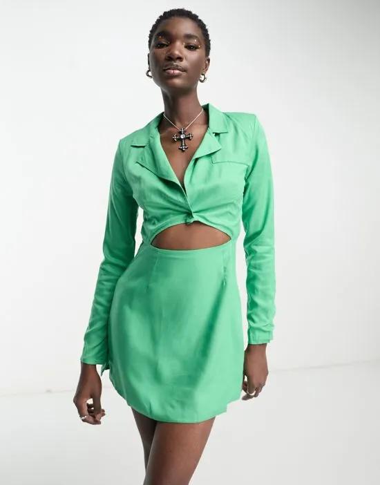 mini blazer dress with cut out in green