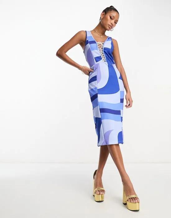 mini dress in blue swirl print