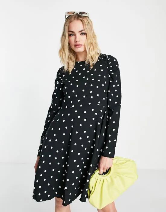mini dress with pockets in black polkadot