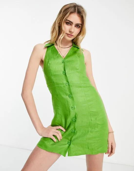mini halterneck dress in green linen