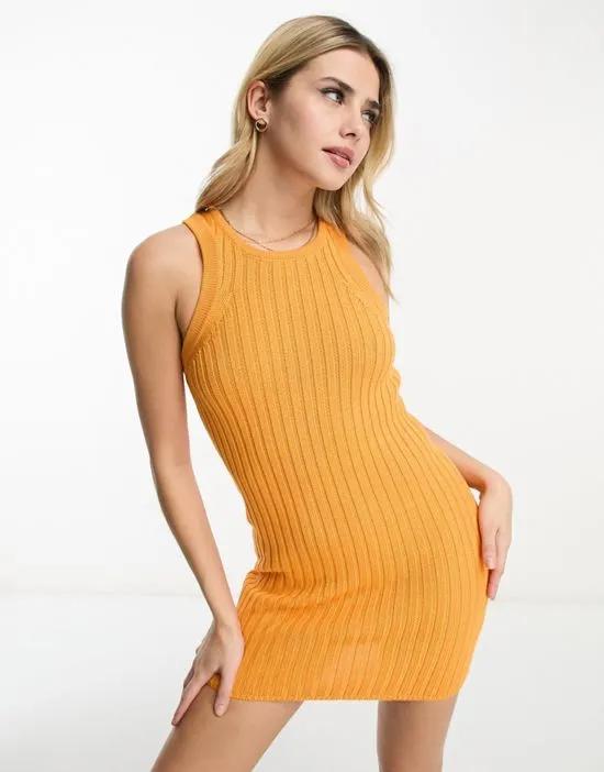 mini racer dress in chunky rib stitch in orange
