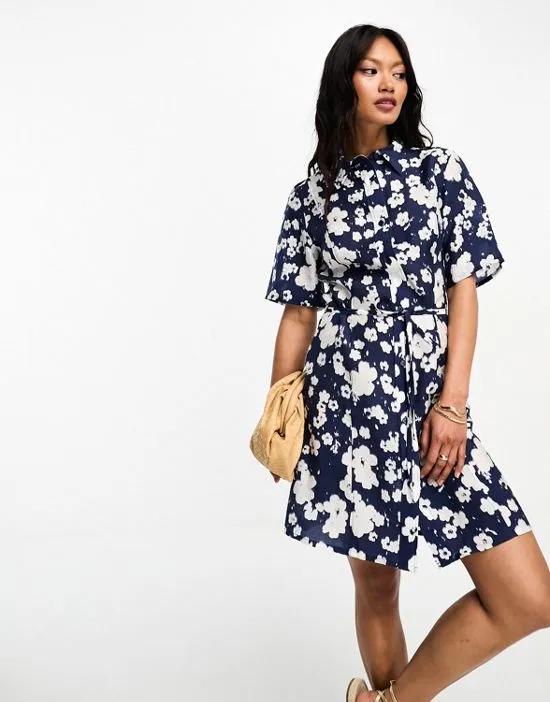 mini shirt dress in navy floral print