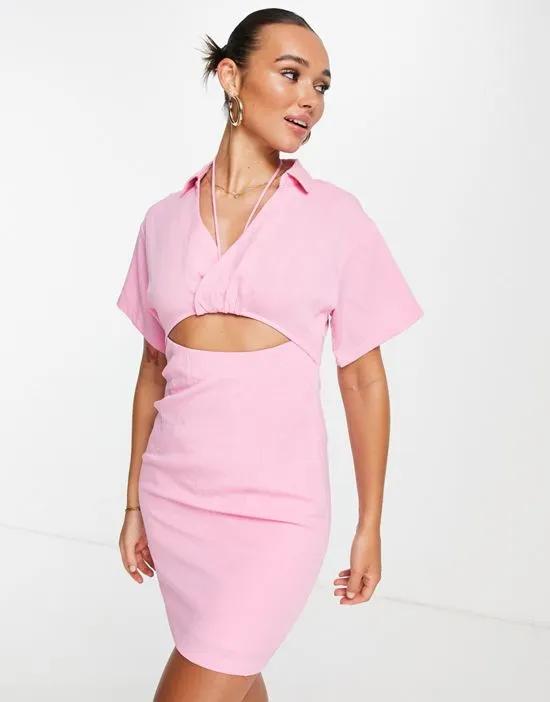 mini shirt dress with cut out in pink