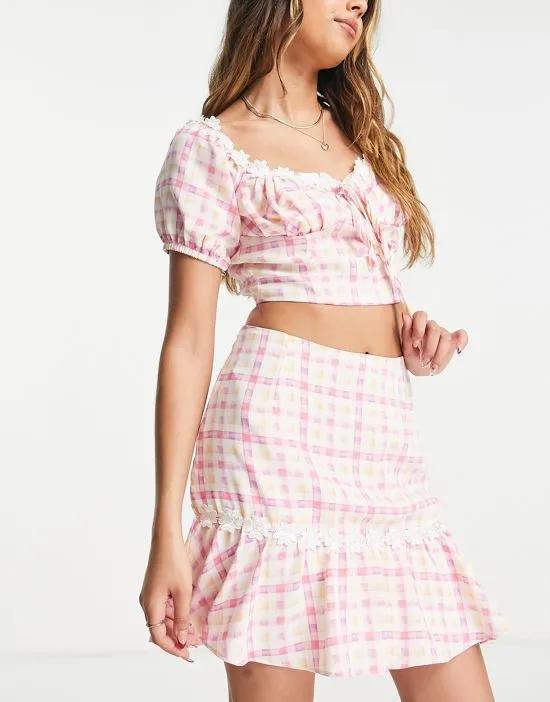 mini skirt in pink check - part of a set