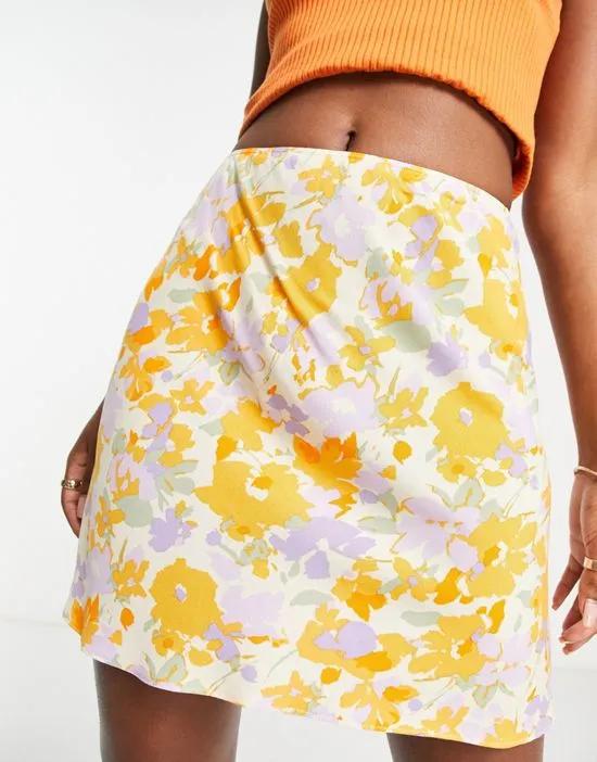 mini slip skirt in bright orange floral print