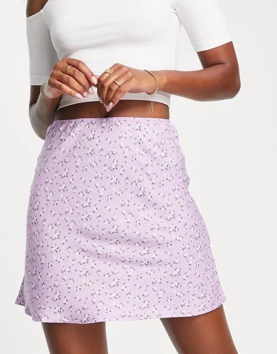 mini slip skirt in lilac floral print