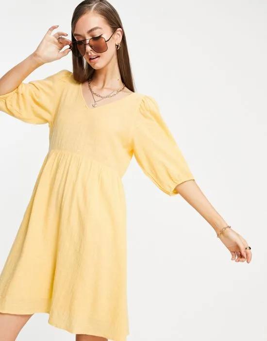 mini smock dress with cross back in yellow