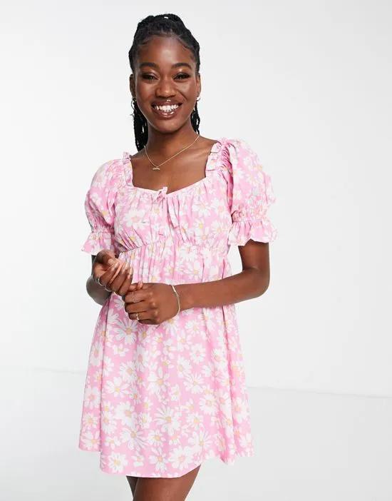 mini tea dress in pink daisy print