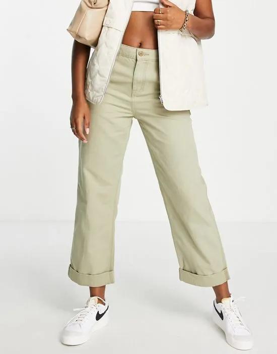 minimal cargo pants in khaki with contrast stitching