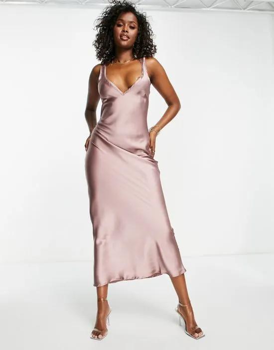 minimal satin slip dress in pink