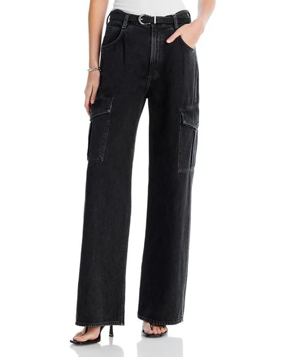 Minka High Rise Flare Cargo Jeans in Spider