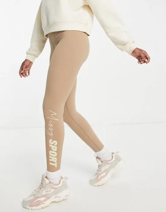 Missy Empire sport ruched booty gym leggings in mocha