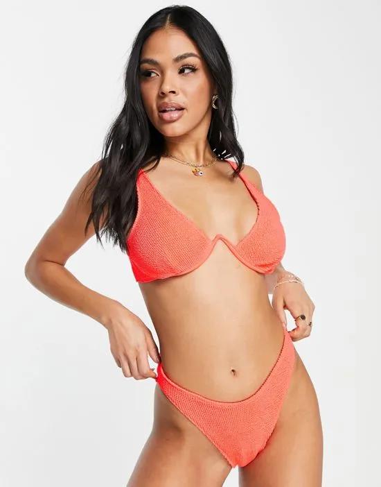 mix and match crinkle high leg hipster bikini bottom in coral