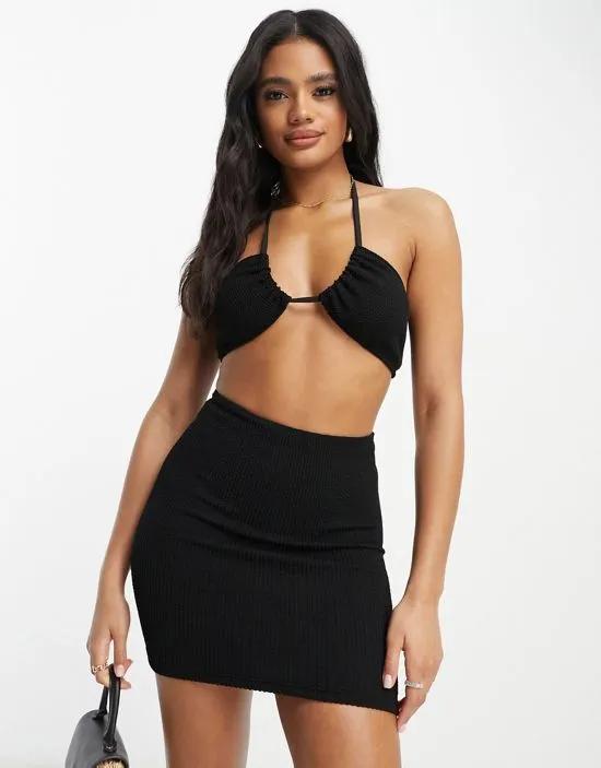 mix and match crinkle high waist tube skirt with ruched back in black