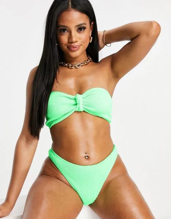 mix and match crinkle knot front bandeau bikini top in neon green