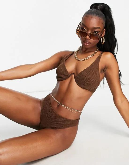 mix and match crinkle v wire bikini top in chocolate brown