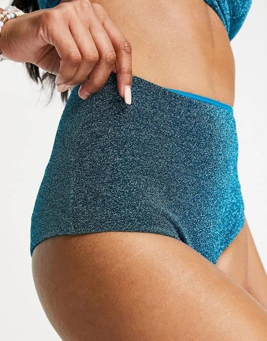 mix and match high waist bikini bottoms in blue glitter