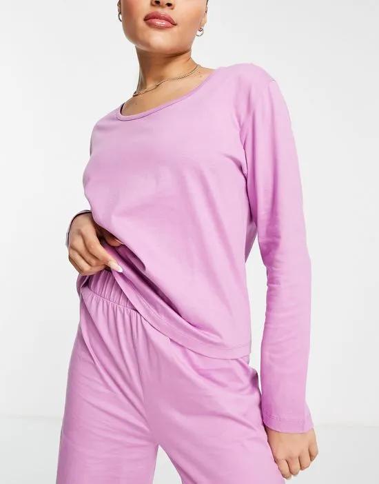 mix & match cotton long sleeve pajama top in lilac - LILAC