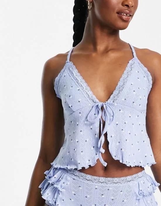 mix & match floral pointelle pajama cami in blue