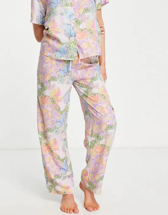 mix & match modal chain scarf print pajama pants in pink