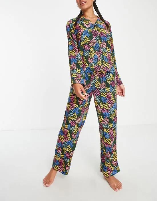 mix & match modal ditsy floral pajama pants in black